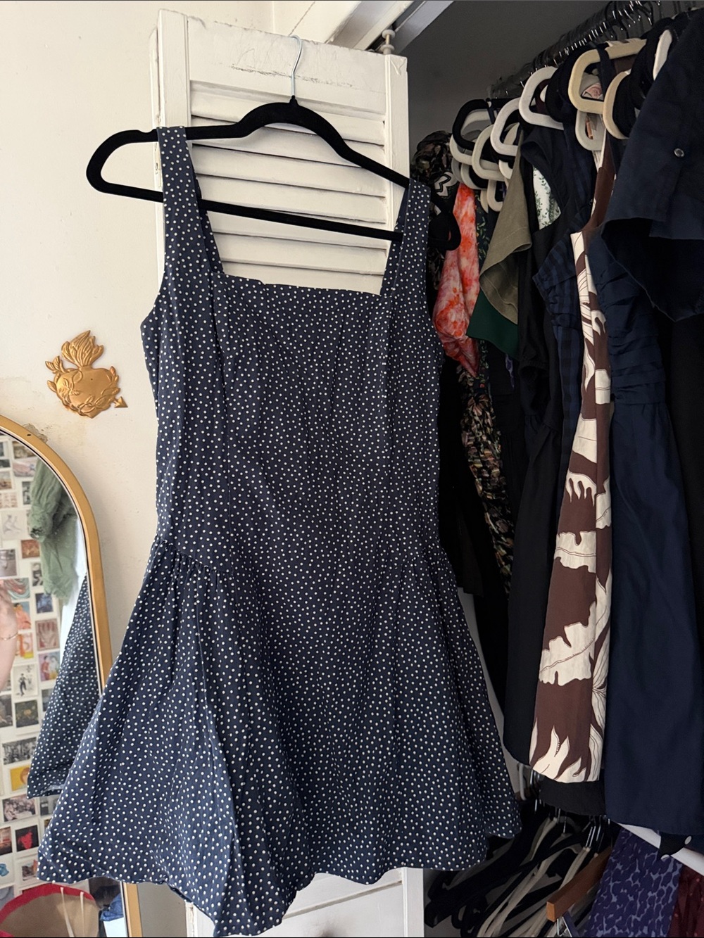 Abercrombie & Fitch Navy Polka Dot Square Neck drop waist Sundress Large - Picture 2 of 5